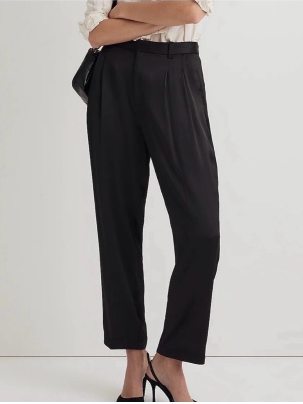 Madewell Black Satin Pleated Turner Tapered Dress Pants
